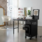 Foldable Rolling Manicure Table Case With LED Mirror, Chic By SkinAct